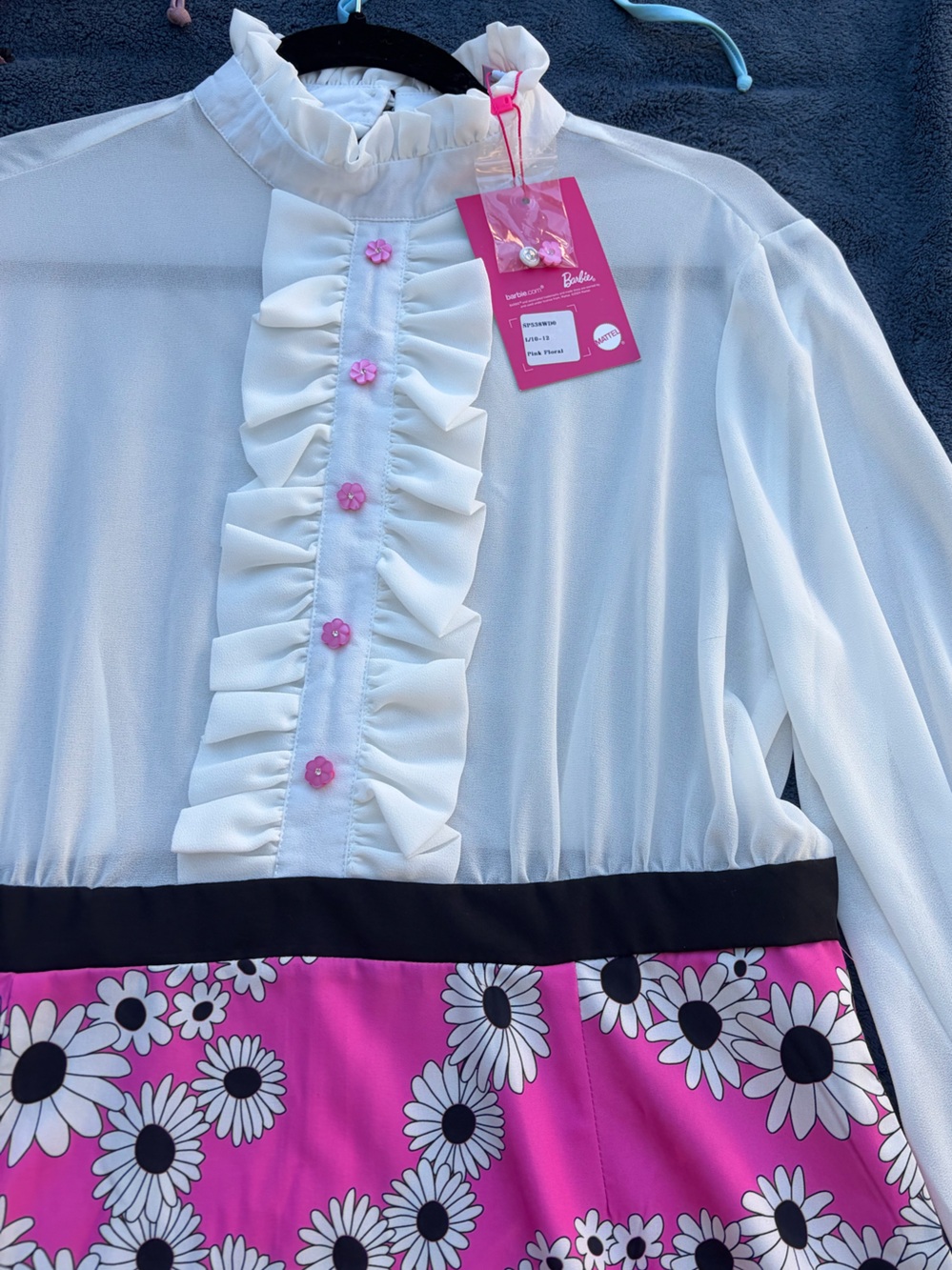 Unique Vintage Barbie Woman’s Pink White and Black Daisy Ruffle Dress - Picture 3 of 3